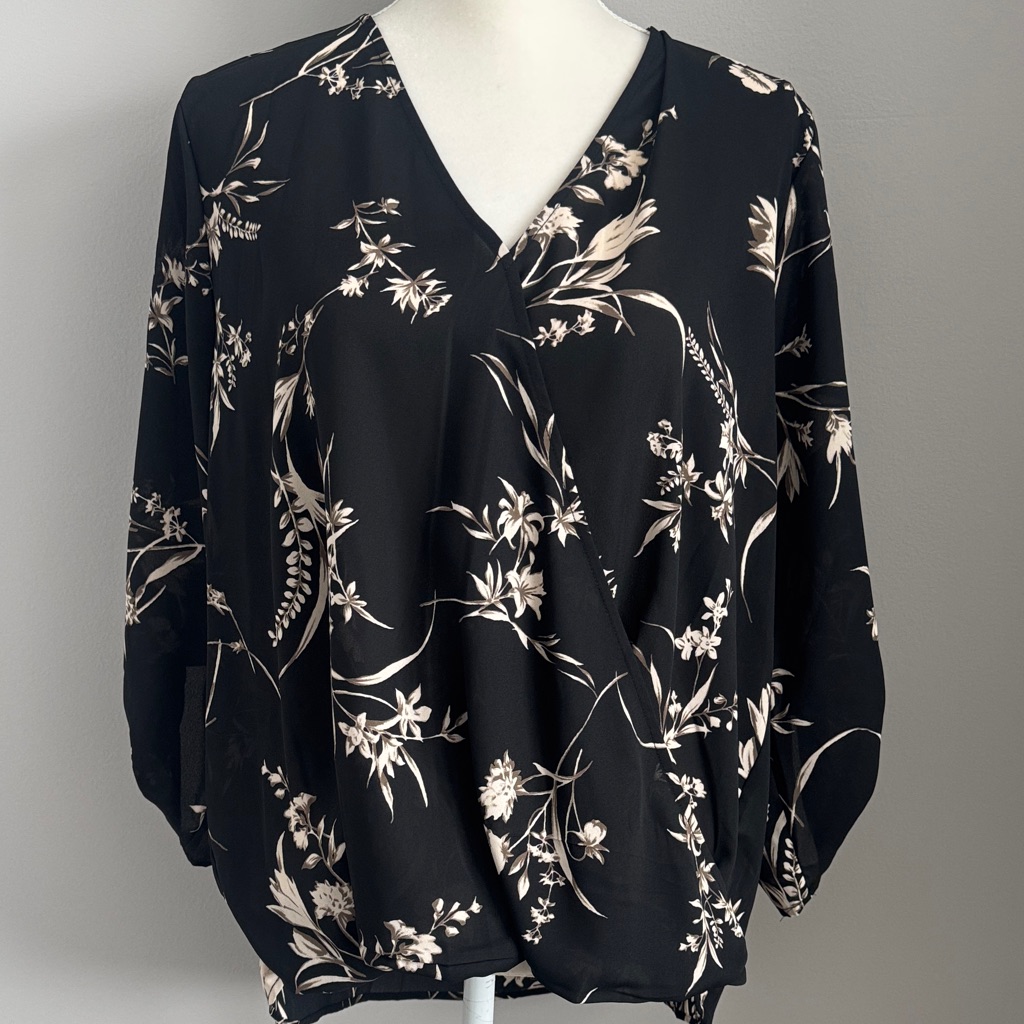 Floral Black And Cream Women's Top By West Kei Size Xl